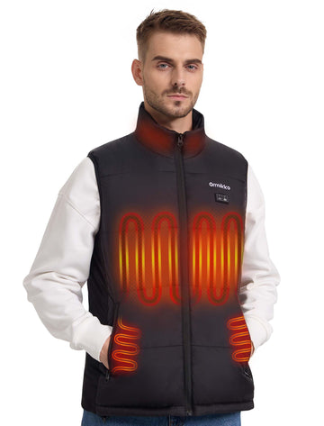 ORRNIKKO heated golf vest front view showing core warmth zones for chilly mornings