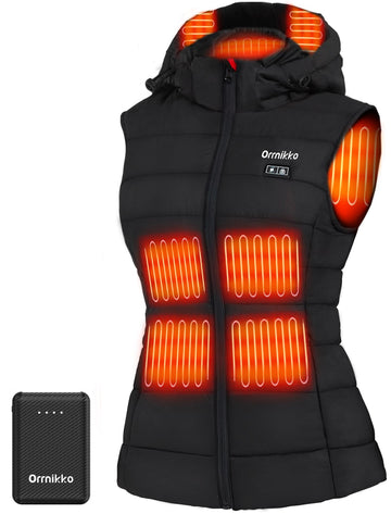 ORRNIKKO women's heated vest with 16000mAh battery pack providing portable warmth on the go.