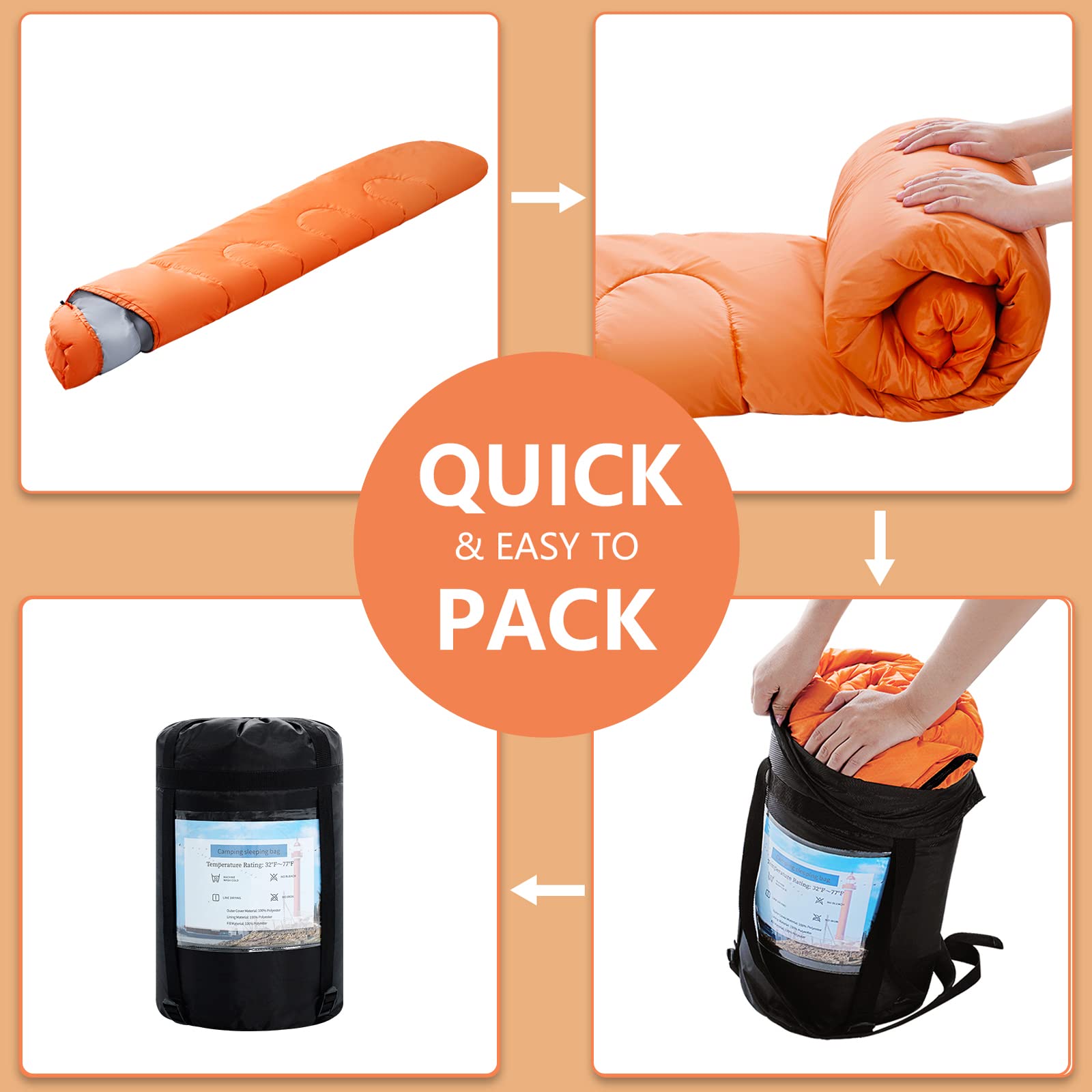 ORTHOMTEX sleeping bag superfine fiber filling delivers soft warmth and compact carry.