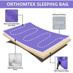 ORTHOMTEX sleeping bag interior-hood-drawstring features a snug half-circle hood for warmth