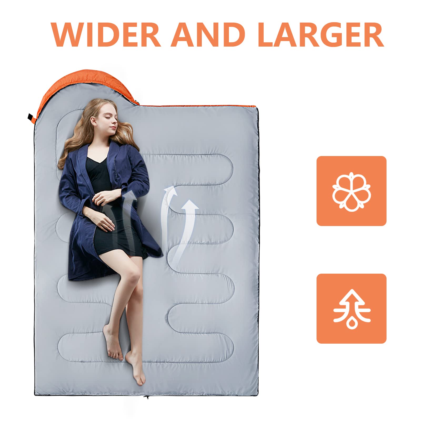 ORTHOMTEX sleeping bag lightweight packable design eases backpack travel.
