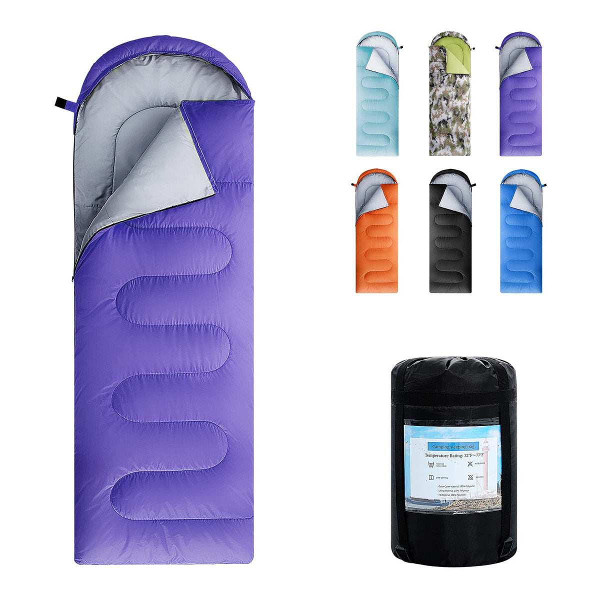 ORTHOMTEX sleeping bag purple-right-zip-closed delivers all-season warmth for camping