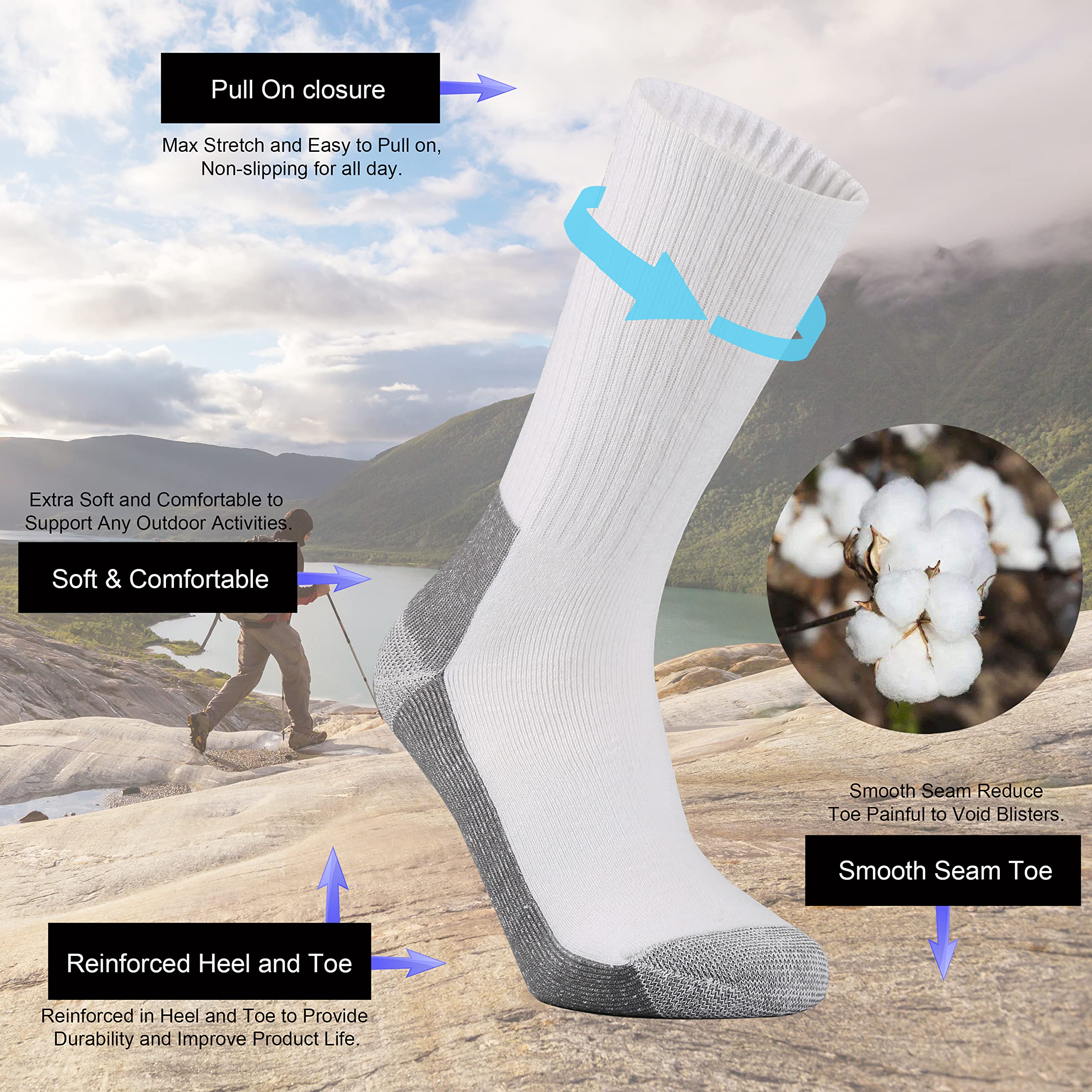 Ortis men's cotton cushion crew socks reinforced heel and toe for durability.