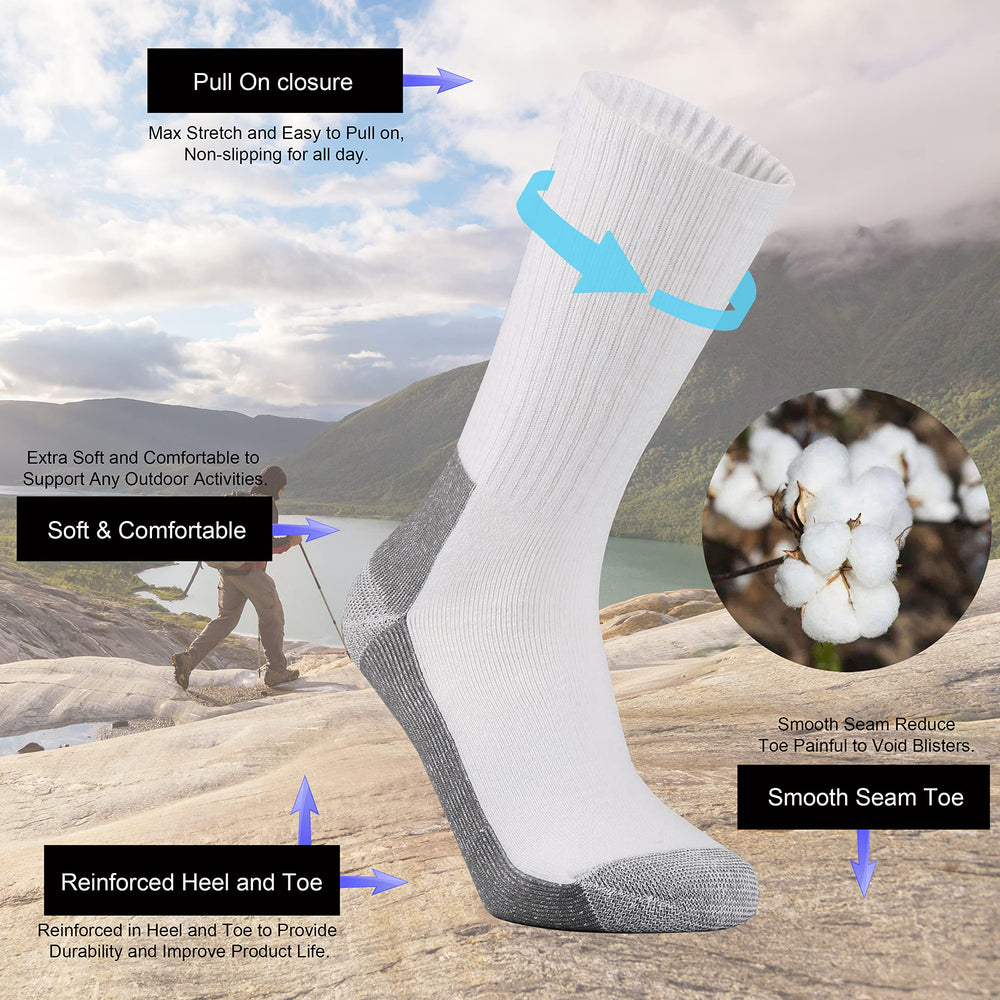 Ortis men's cotton cushion crew socks reinforced heel and toe for durability.
