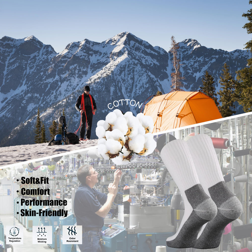 Ortis men's cotton cushion crew socks worn with heavy-duty boots for support.