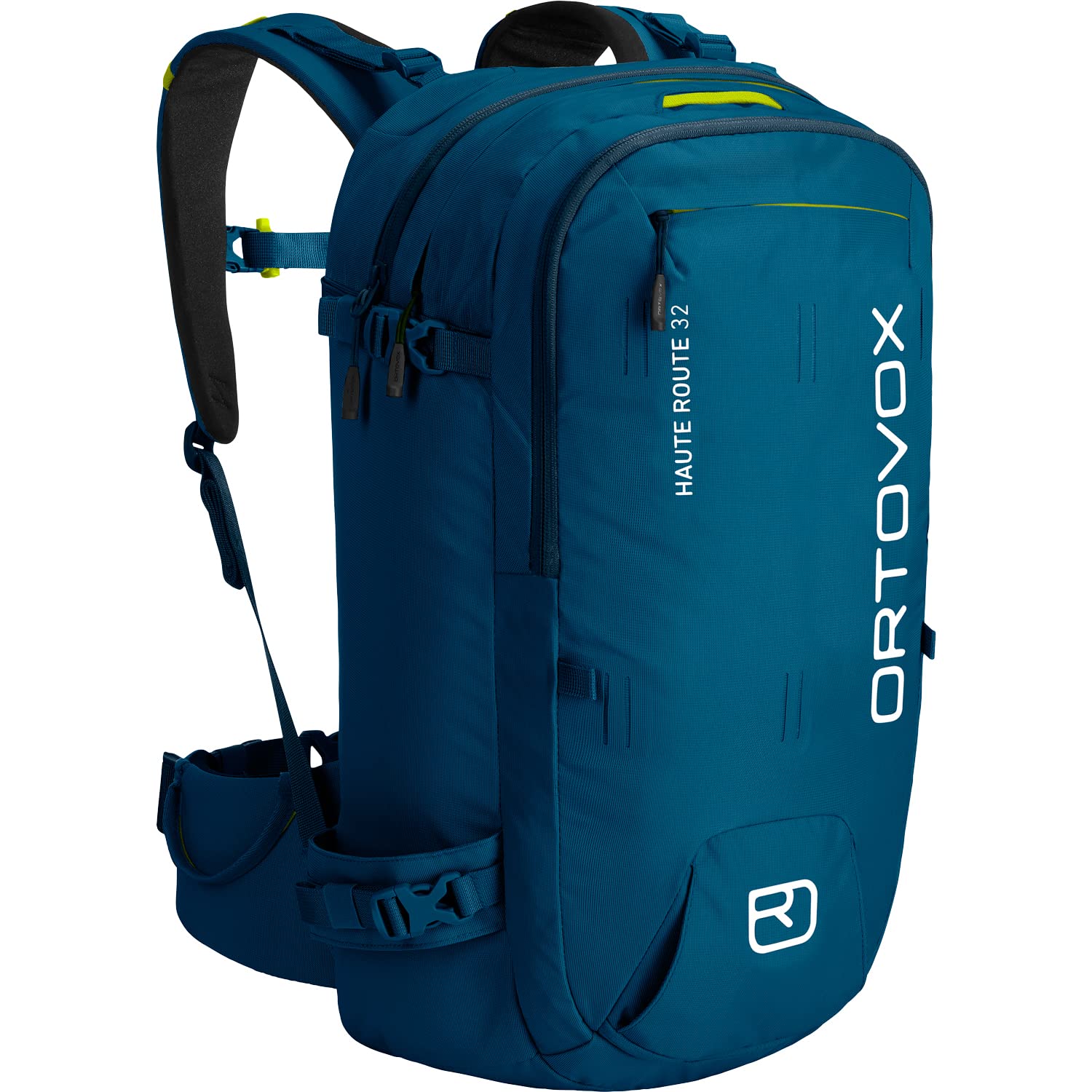 Ortovox Haute Route 32L backpack in petrol blue, designed for backcountry ski days