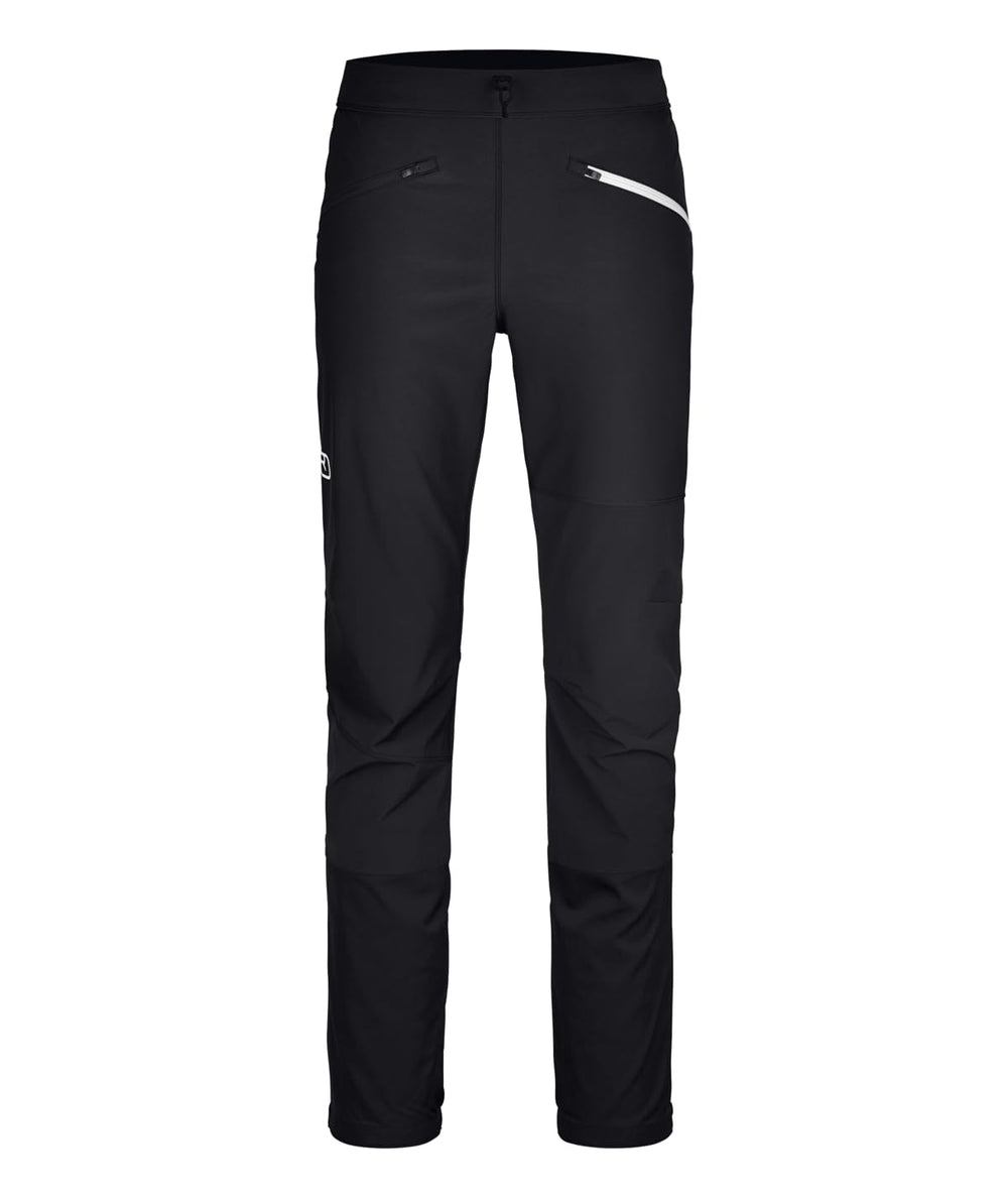 Ortovox Punta Berrino Pant Black Raven, front view highlighting breathable Merino Airsolation panels for all-day comfort