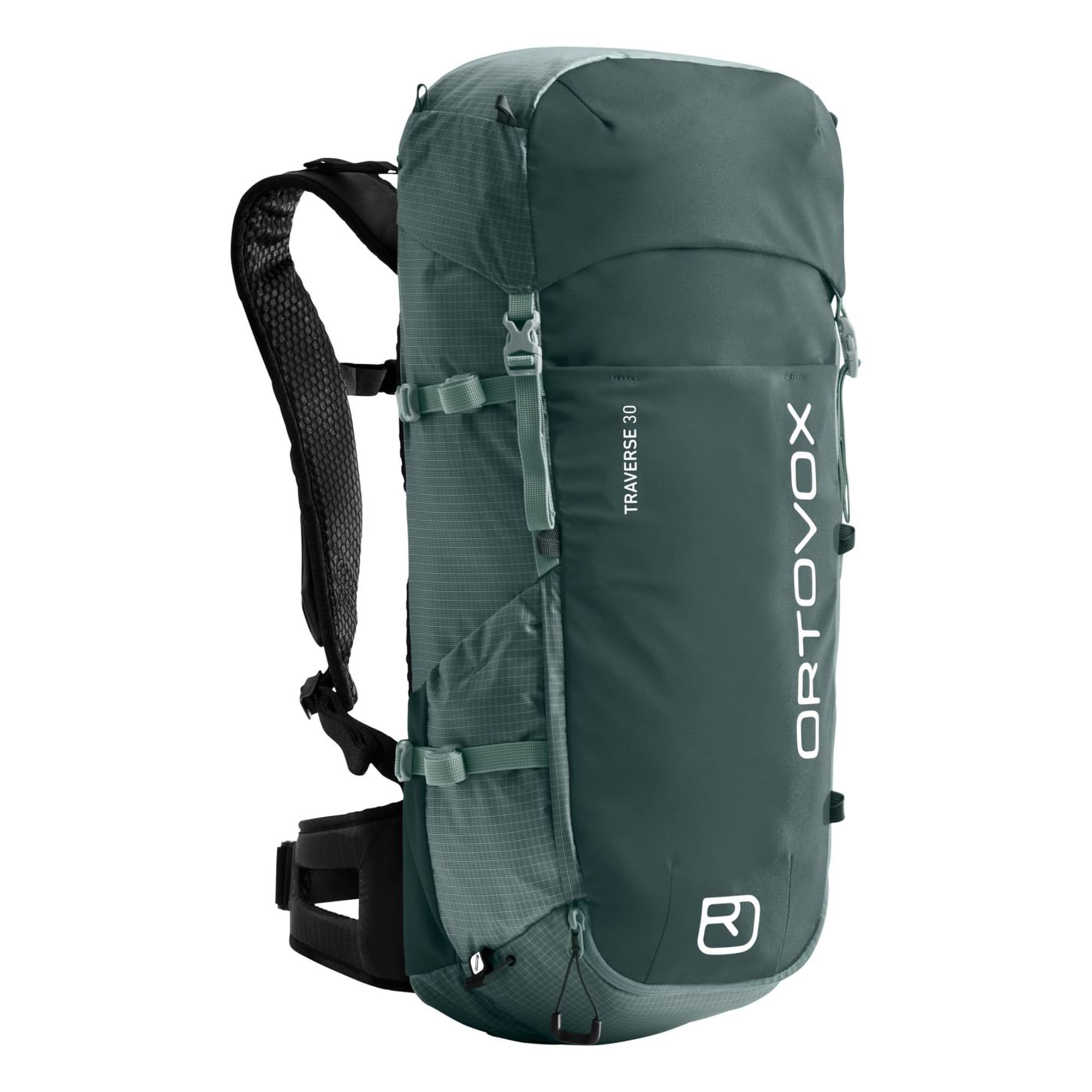 Ortovox Traverse 30L backpack front view highlighting ergonomic fit for alpine use