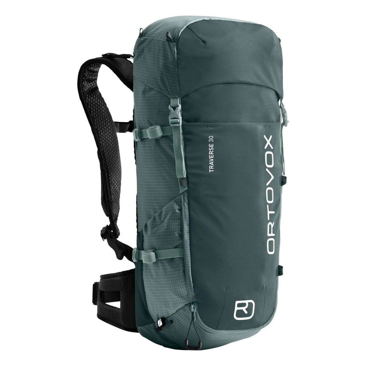 Ortovox Traverse 30L backpack front view highlighting ergonomic fit for alpine use