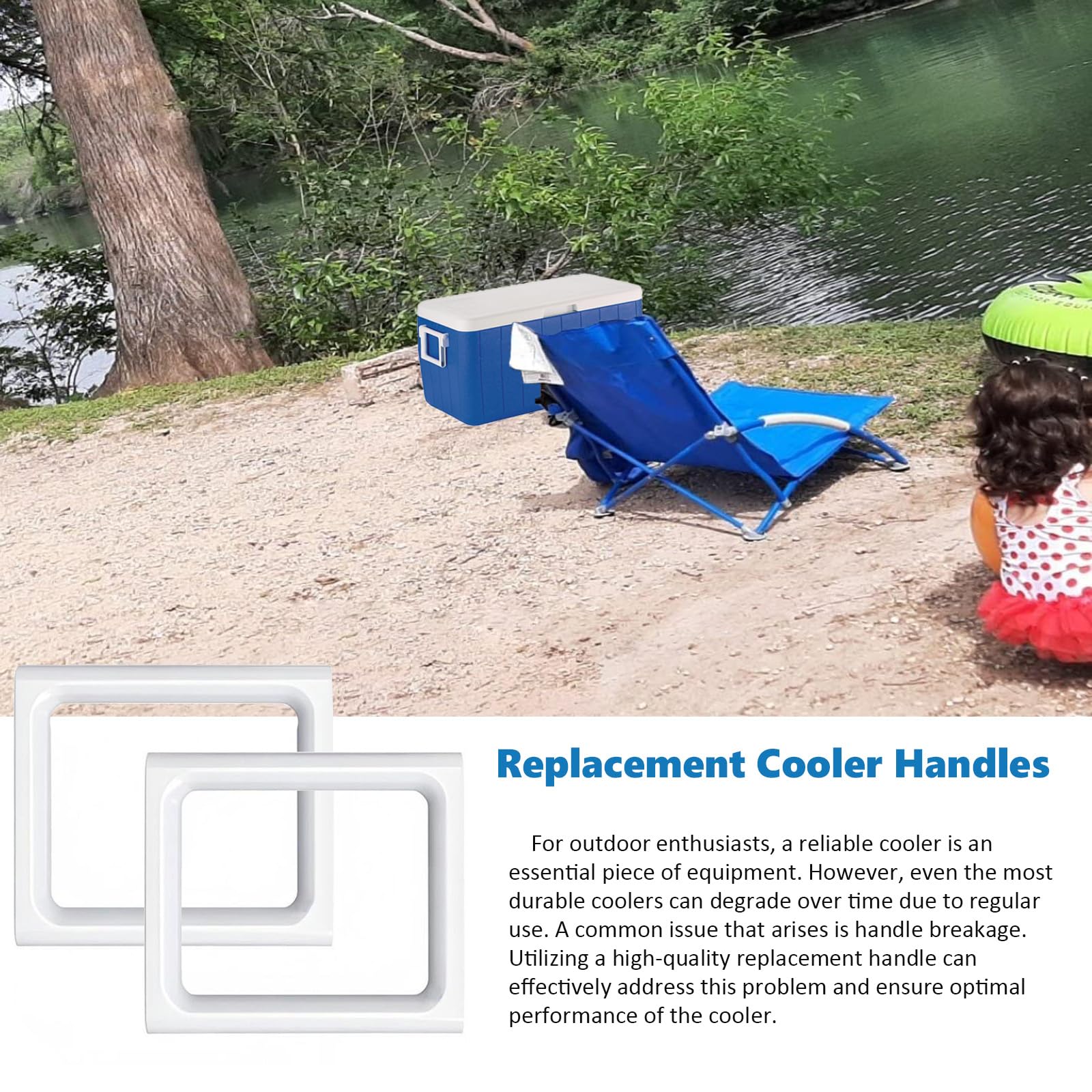 ORTREE white two-way handle attached to Coleman cooler during casual outing.