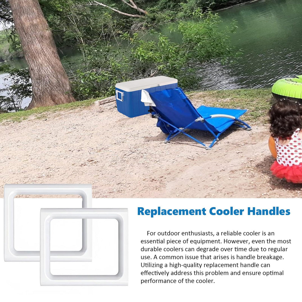 ORTREE white two-way handle attached to Coleman cooler during casual outing.