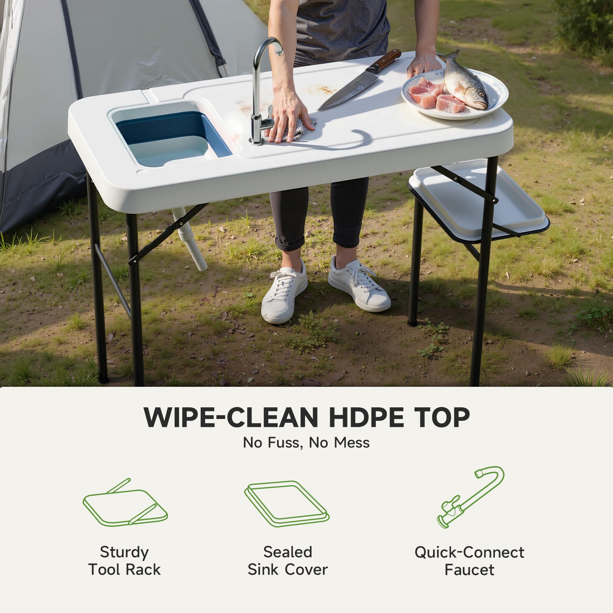 Ortus Collective non-porous HDPE surface cleans quickly after fish or veggie prep.