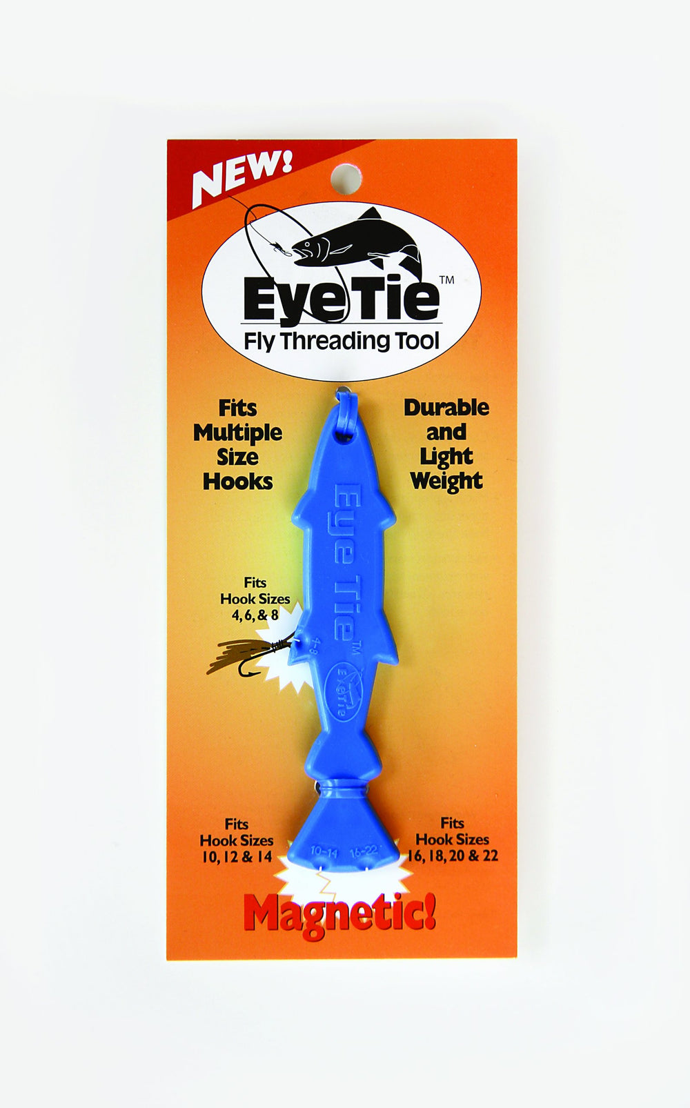 Top view of Eye Tie Threader with magnetic slots for fly sizes 4-8, 10-14, 16-24