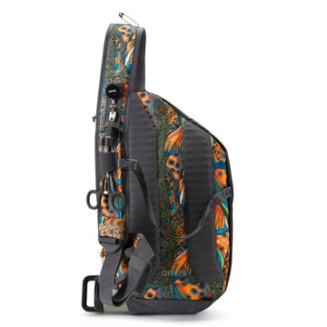 Orvis fly fishing sling pack inside organized compartment enables efficient fly selection