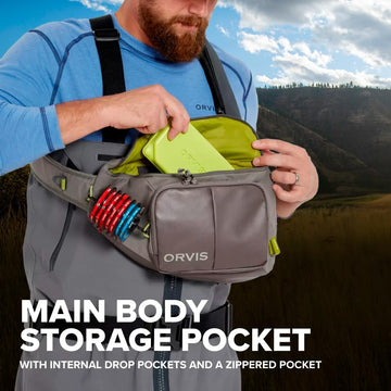 Orvis Mini Sling Pack front docking station enables quick item retrieval