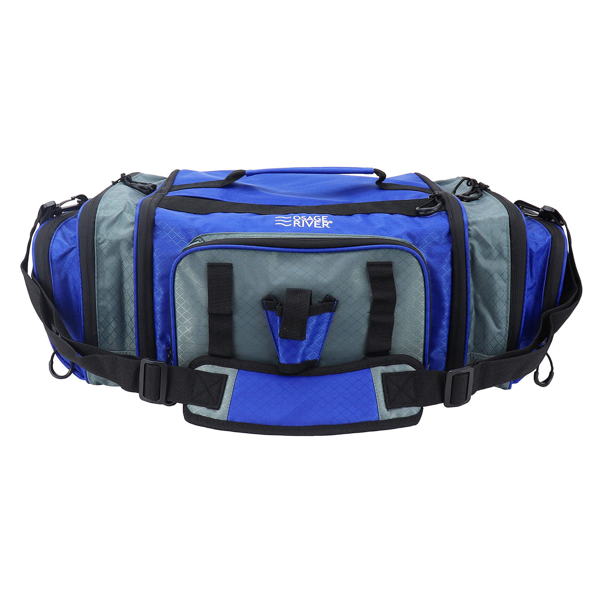 OSAGE RIVER tackle bag front panel unzip for quick access and a flat workspace