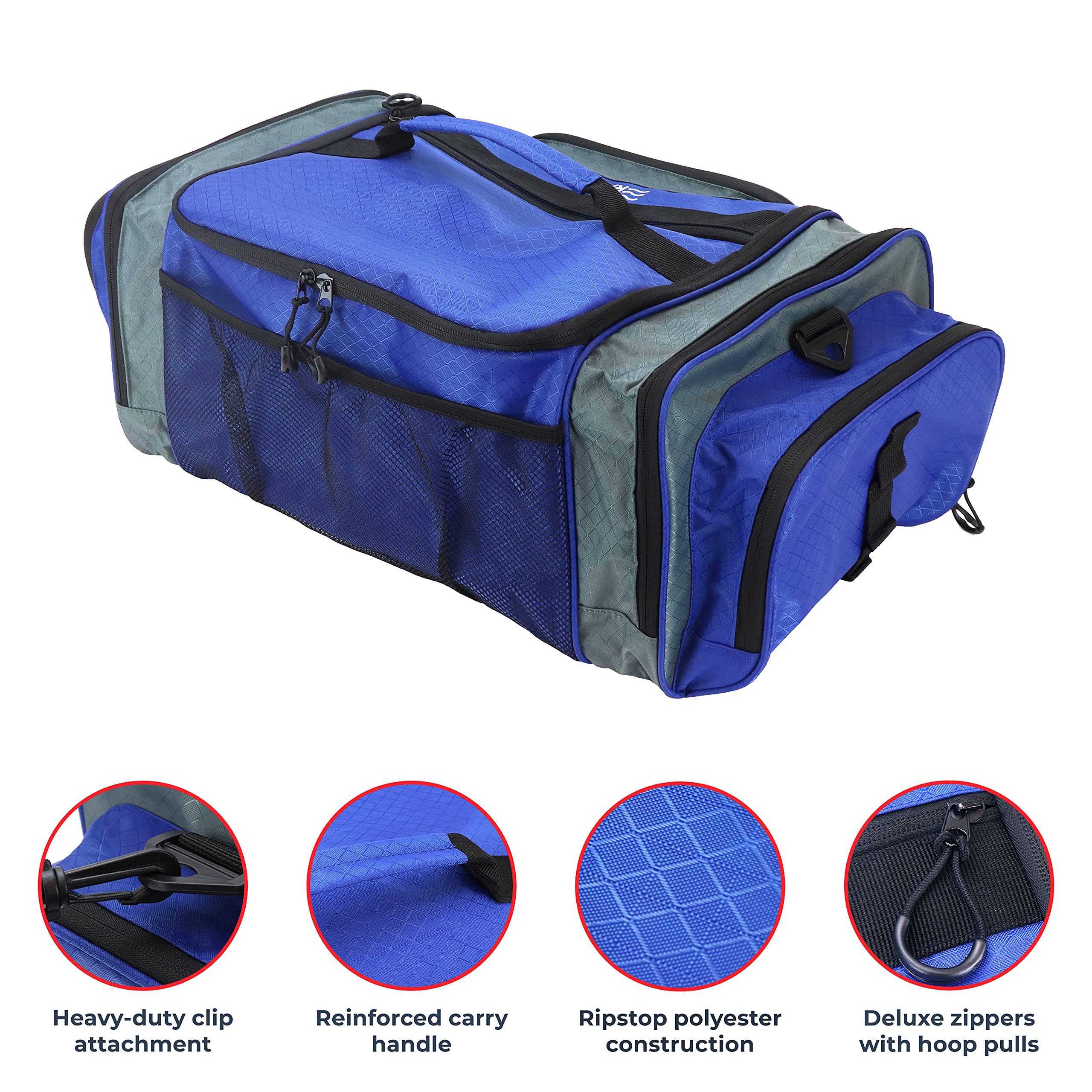 OSAGE RIVER tackle bag features water-resistant ripstop shell to protect gear