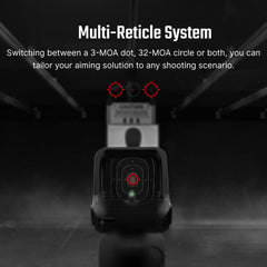 Reticle options: dot, circle, and dot-plus-circle
