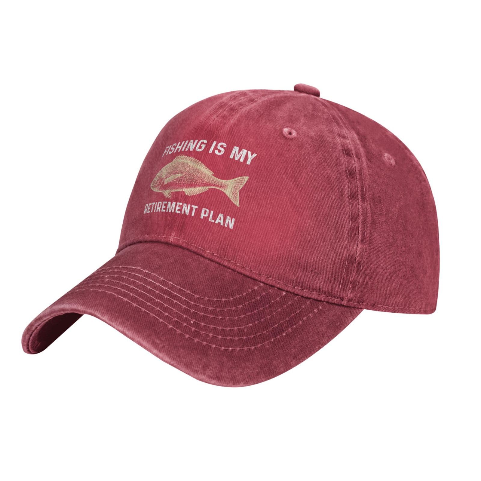 Ositerpz Fishing Is My Retirement Plan hat, side view, shows adjustable fit for comfort.