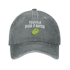 Ositerpz Tequila Por Favor hat front view, casual everyday wear with vintage denim vibe.