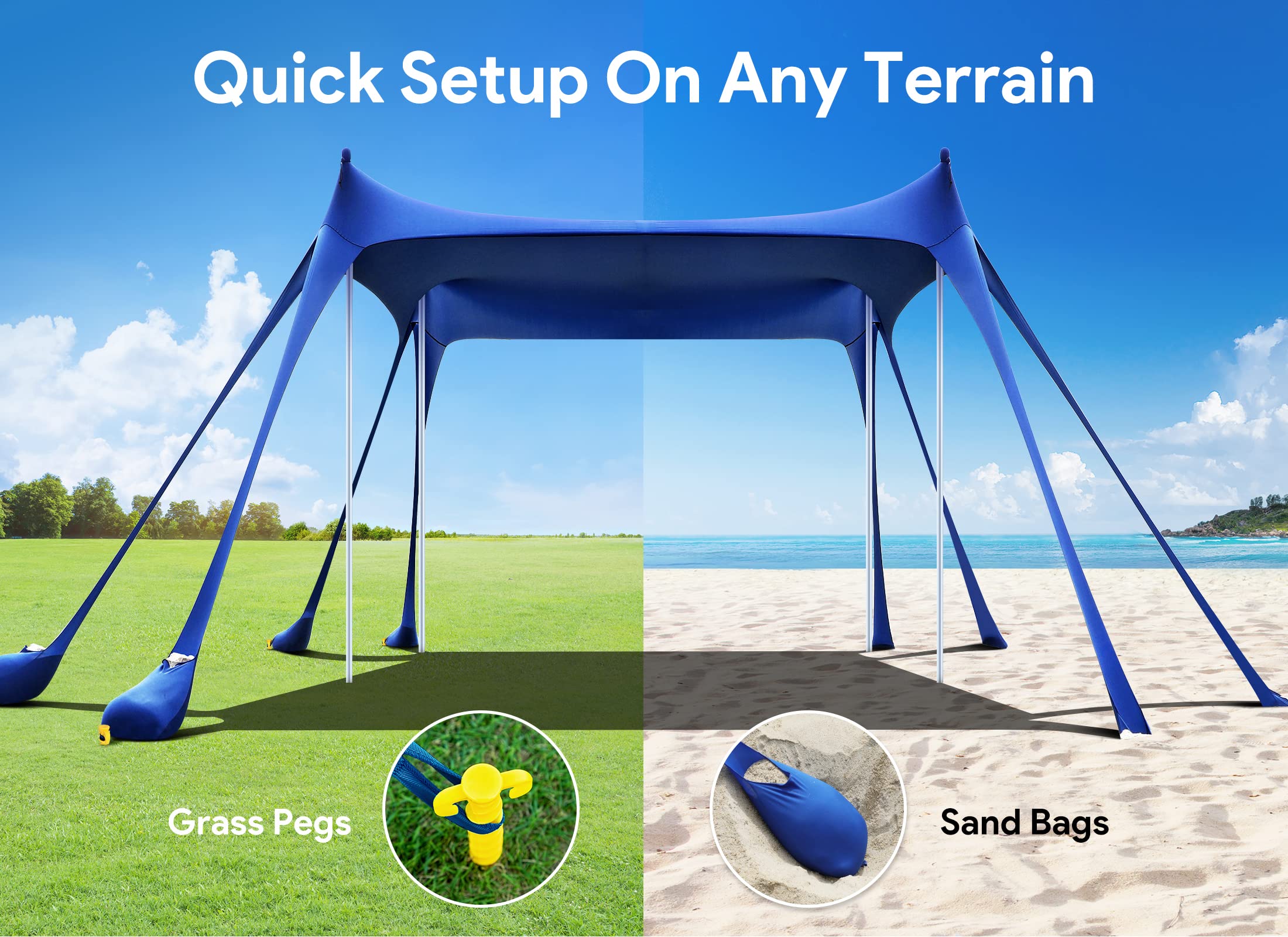 Osoeri Beach Tent sturdy ground pegs secure on multiple surfaces.