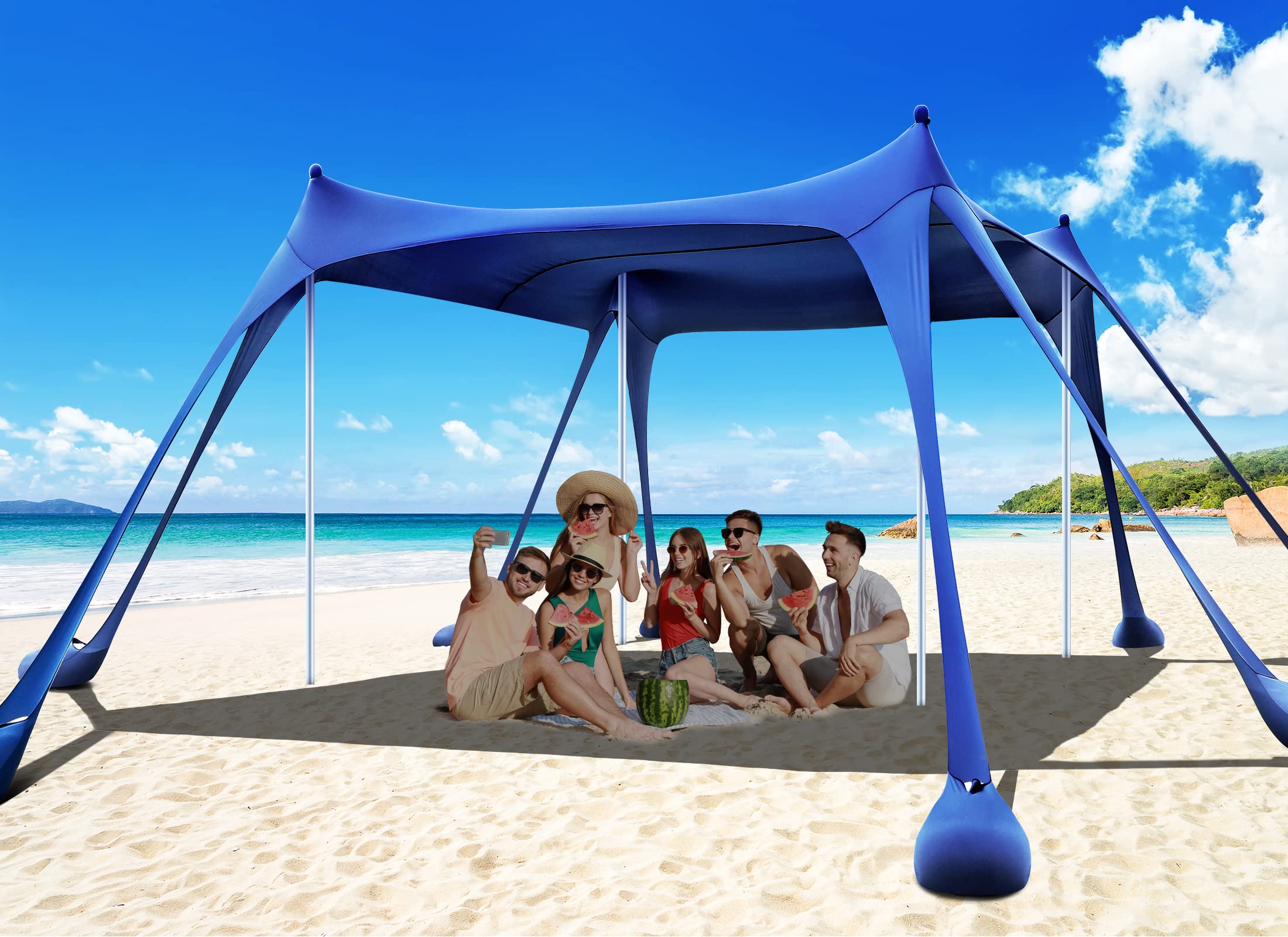 Osoeri Beach Tent ten-by-ten layout provides group shade and comfort.
