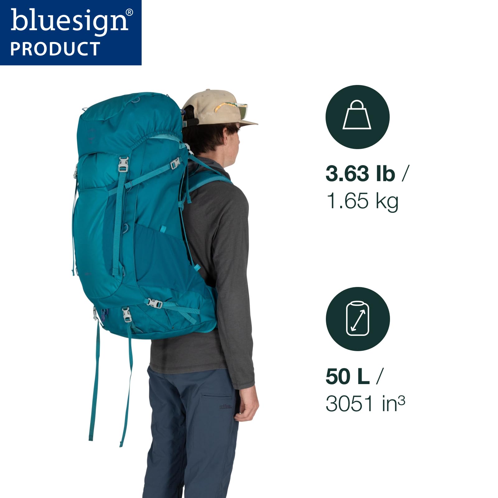 Osprey Ace 50L kids backpack side view demonstrating balanced carry for explorers