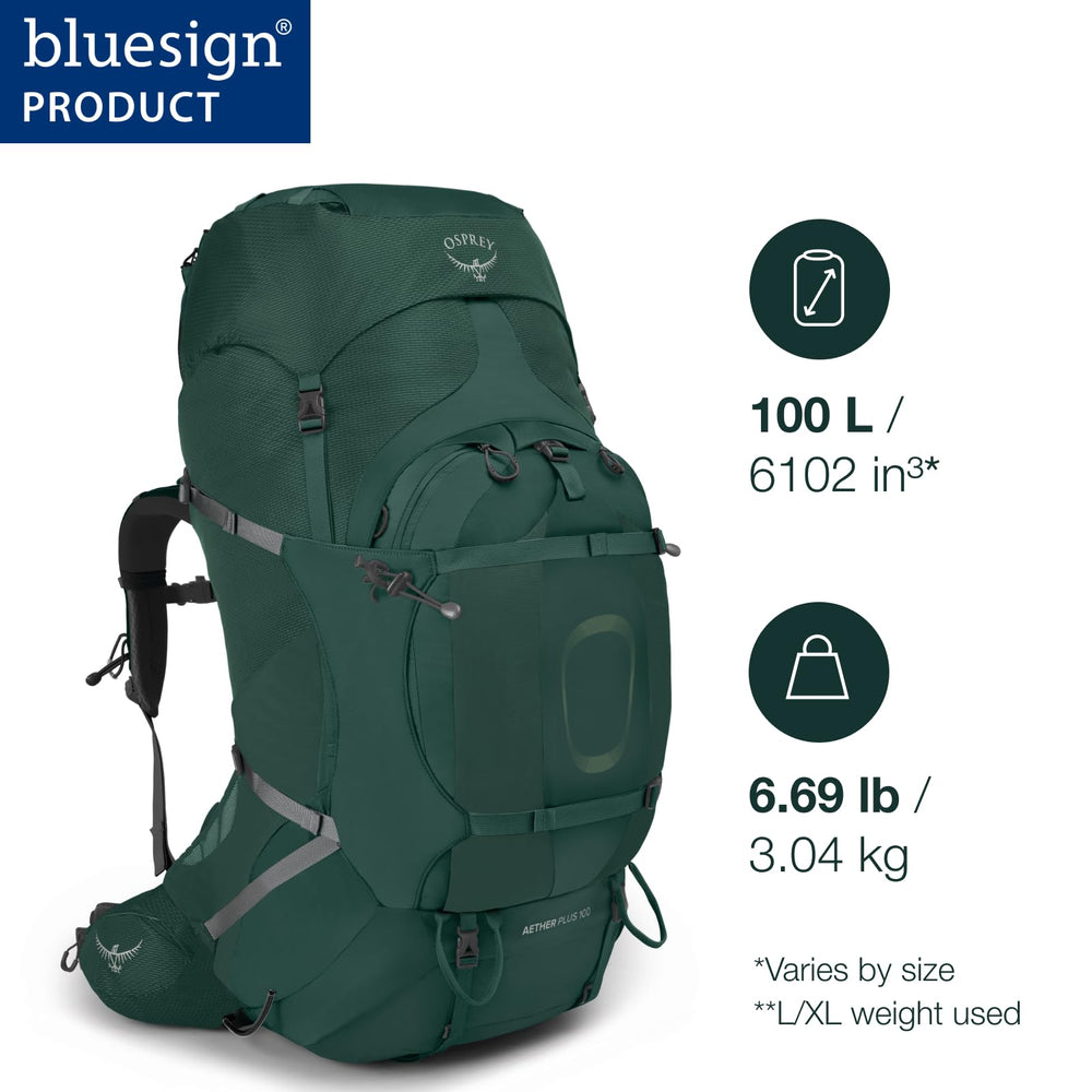 Osprey Aether Plus 100L side profile shows near-body carry for heavy loads