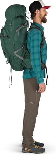 Osprey Aether Plus 70L with adjustable shoulder straps for a tailored fit.