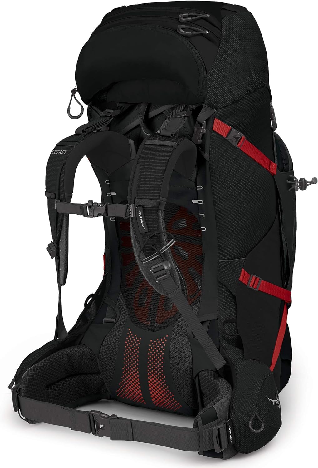 Osprey Aether Plus 70L trekking pole attachment shows stow-on-the-go utility