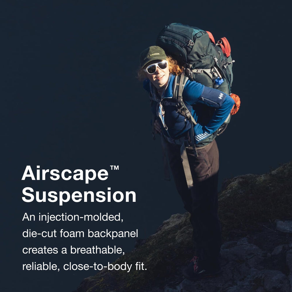 Osprey Ariel Plus 70L raincover protects gear in wet weather.