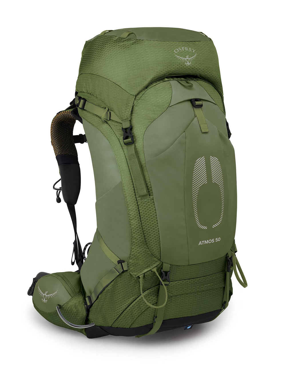 Osprey Atmos AG 50L front view showing ventilated backpanel for comfort