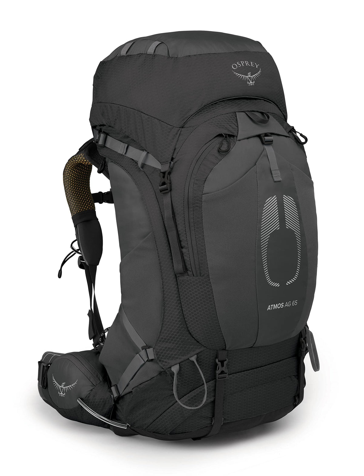 Osprey Atmos AG 65L front view with ergonomic back support for comfortable carrying