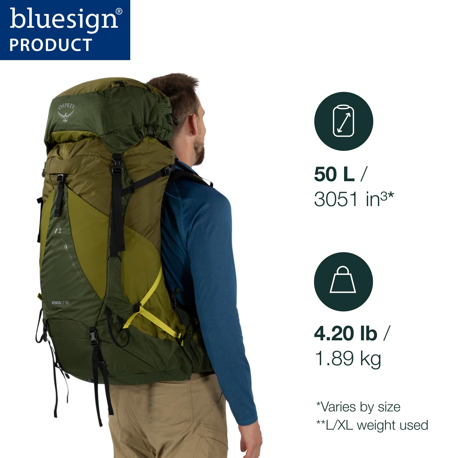 Osprey Atmos AG LT 50L backpanel ventilation highlights cooling support