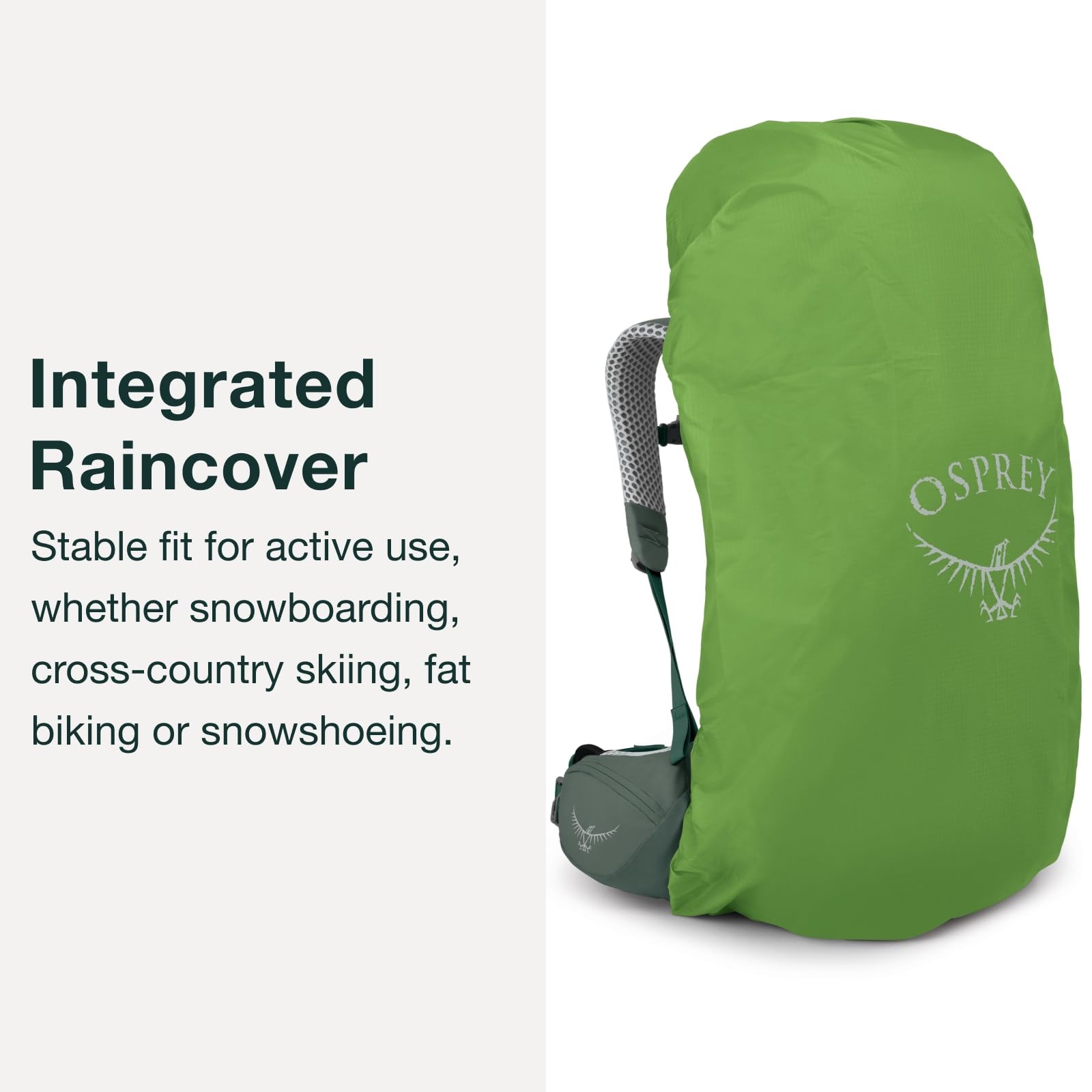 Osprey Atmos AG LT 50L integrated raincover protects gear in rain
