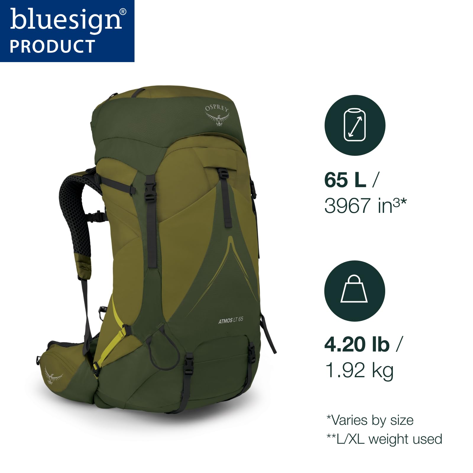 Osprey Atmos AG LT 65L back panel with AntiGravity support for stable carry