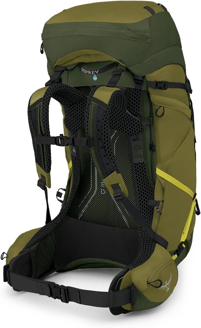 Osprey Atmos AG LT 65L floating top lid adds flexible storage.