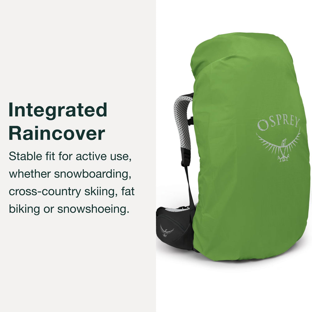 Osprey Atmos AG LT 65L hydration sleeve supports easy access on trail.