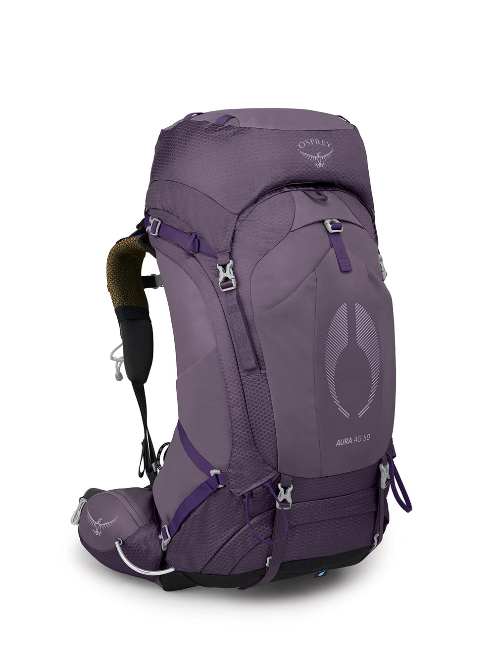 Osprey Aura AG 50L front view offers a comfortable fit for long hikes.