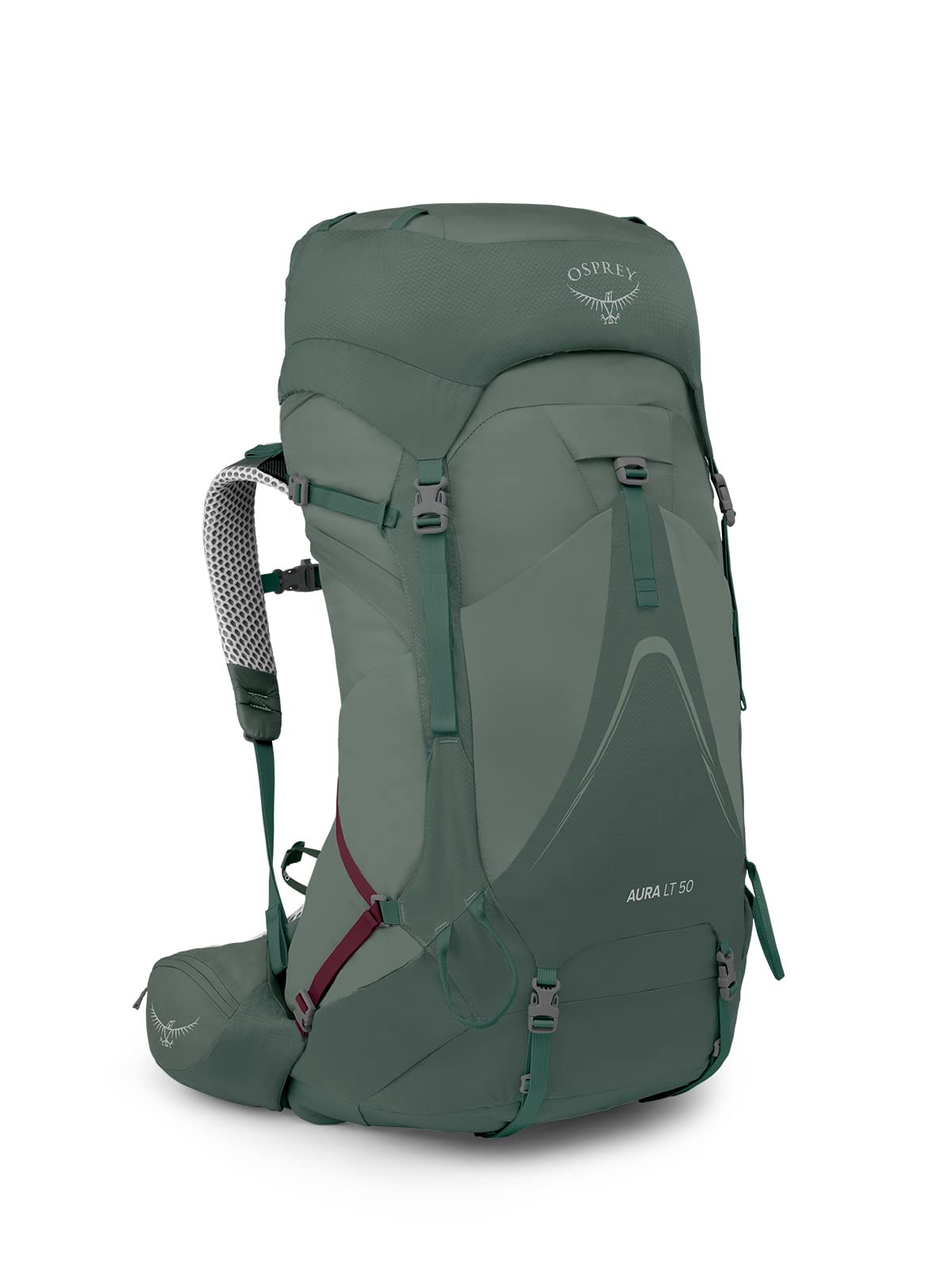 Osprey Aura AG LT 50L front view shows streamlined design for quick trips