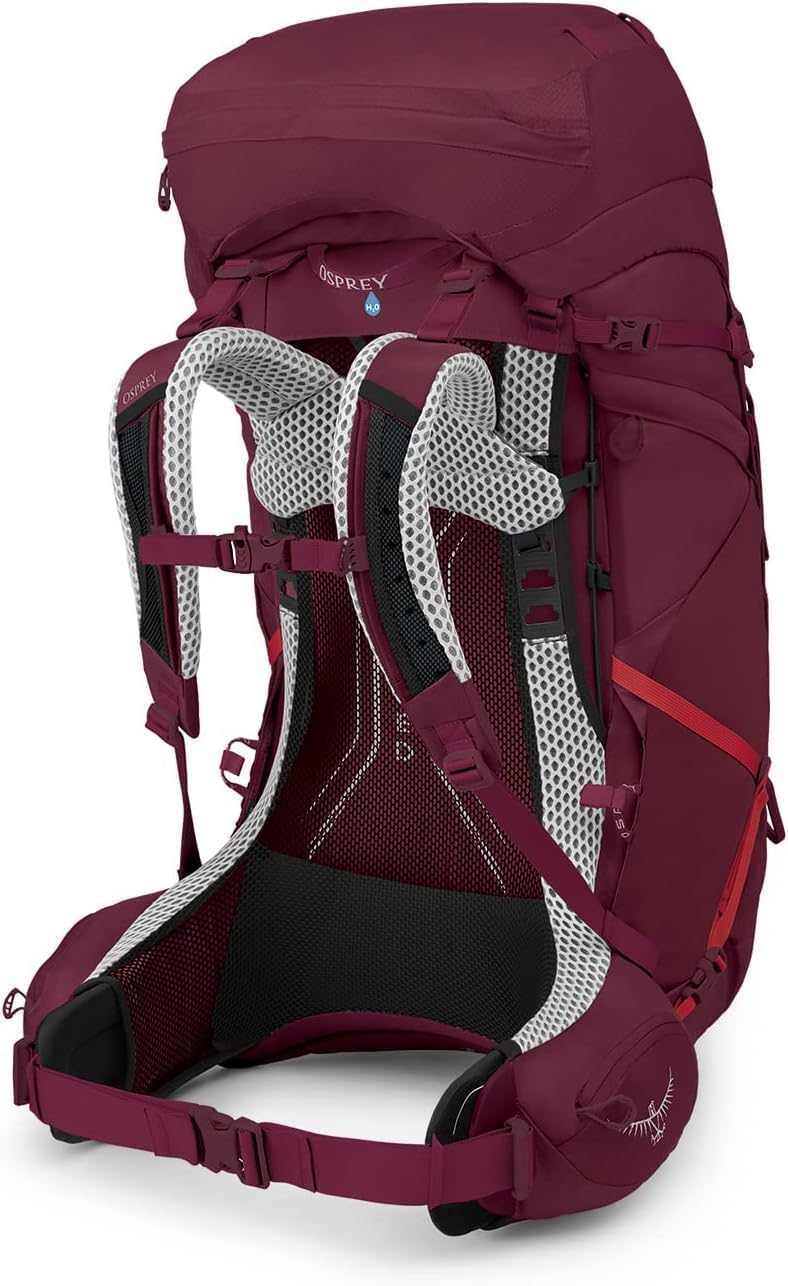 Osprey Aura AG LT 65 hydration sleeve shows clean hose routing