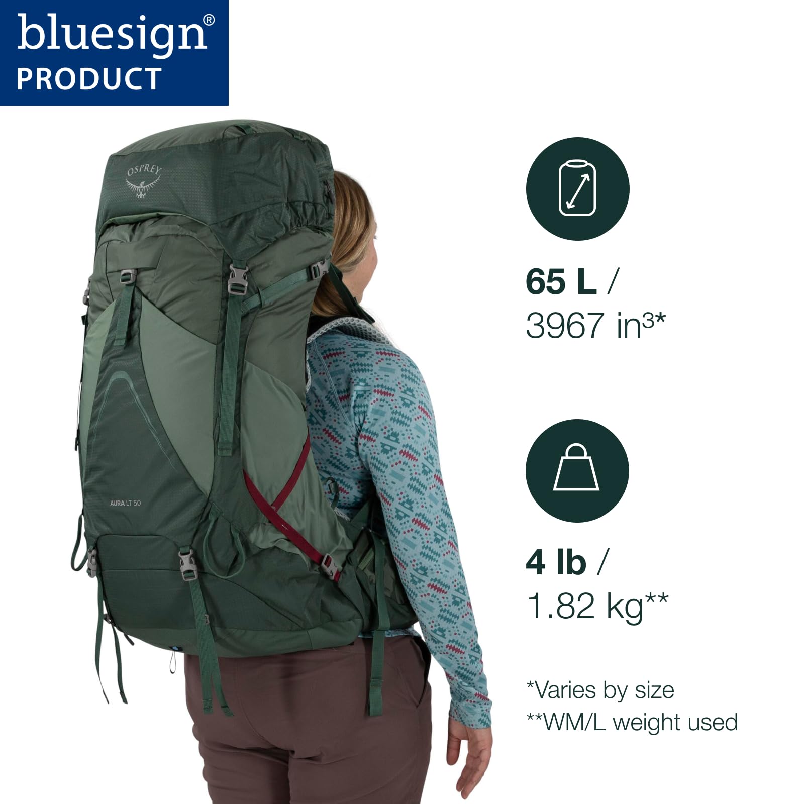 Osprey Aura AG LT 65 side view highlights balanced load distribution on the trail