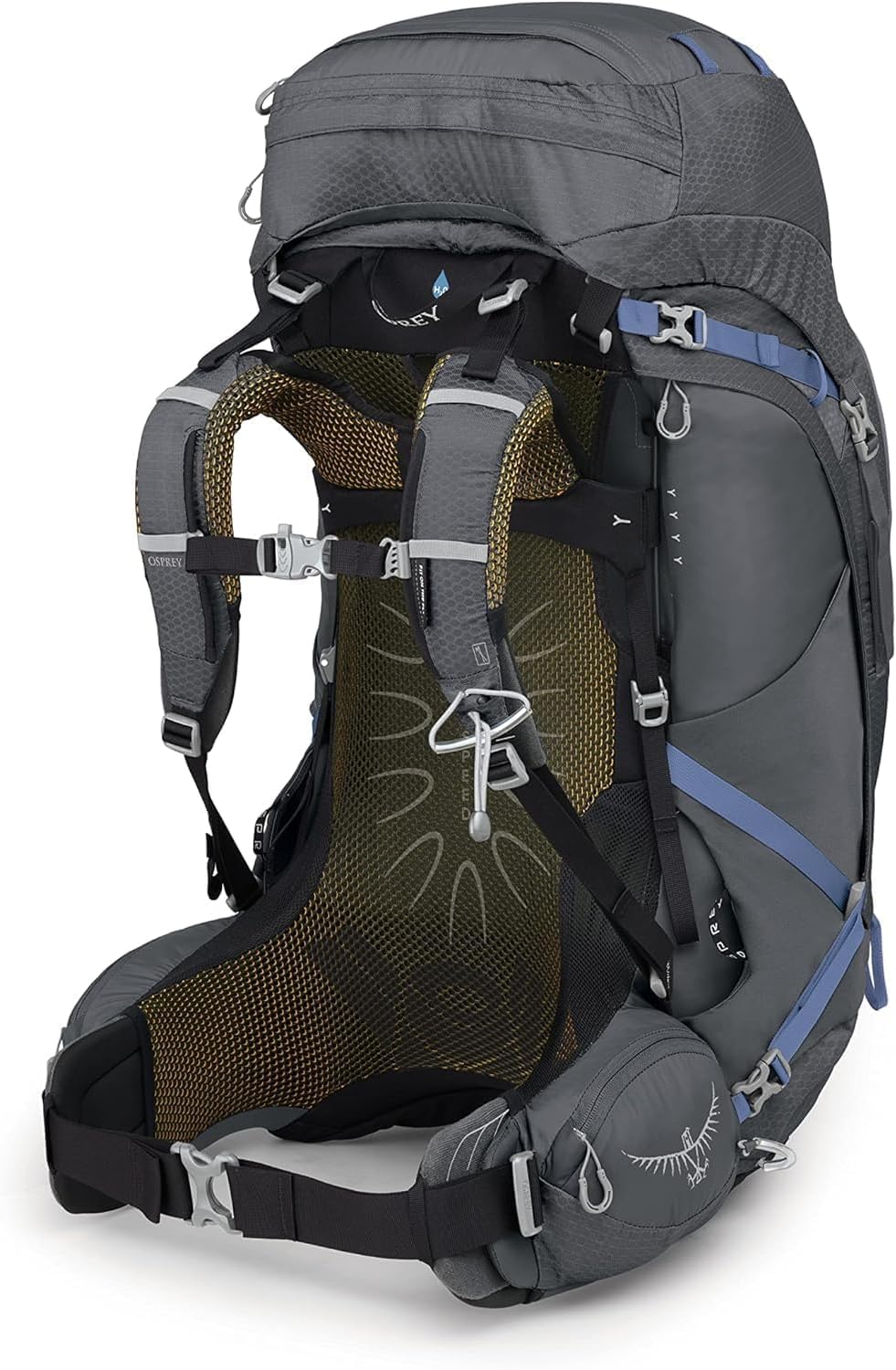 Osprey Aura AG 65 integrated raincover shields gear in wet weather.