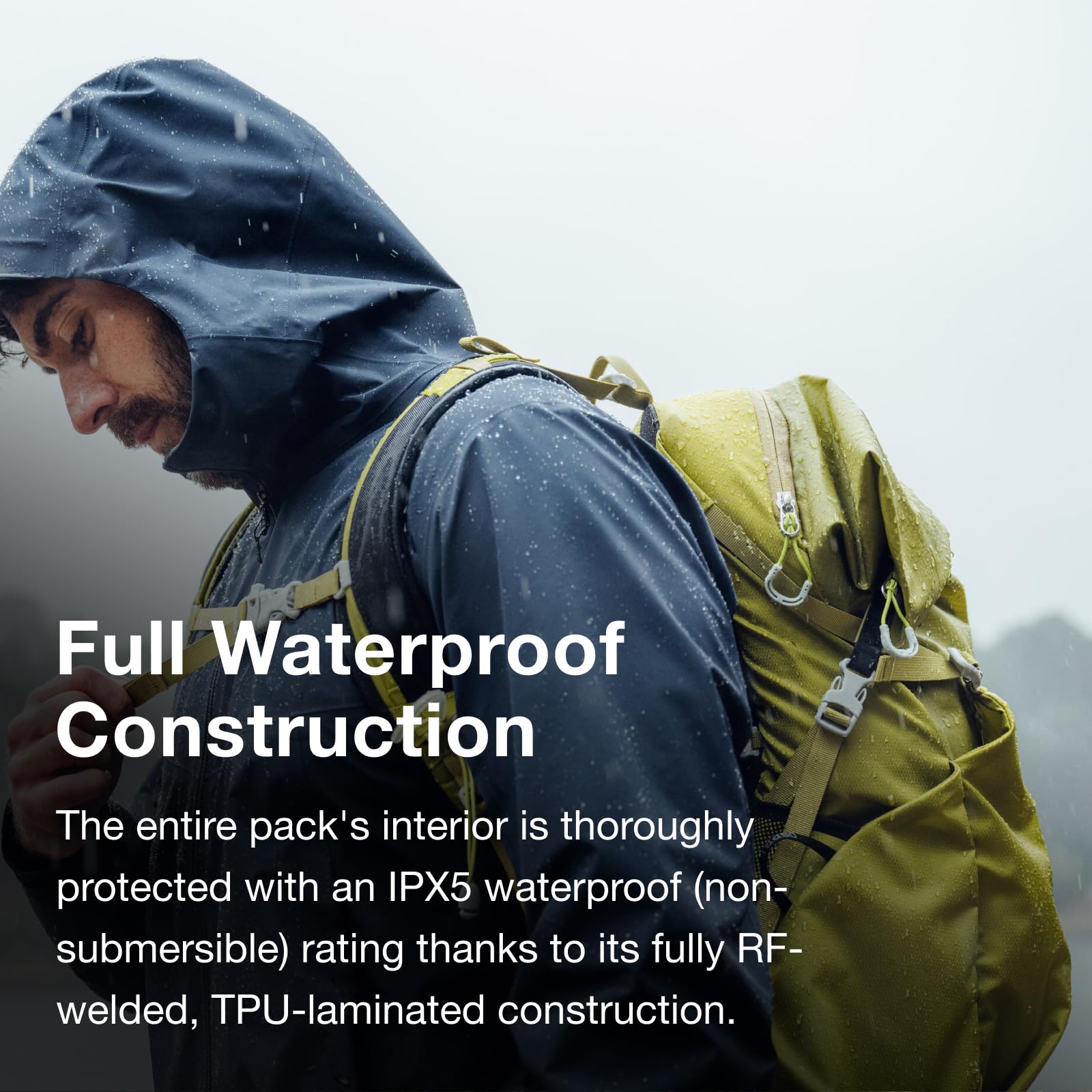 Osprey Downburst 26L IPX5 main compartment protects contents during showers