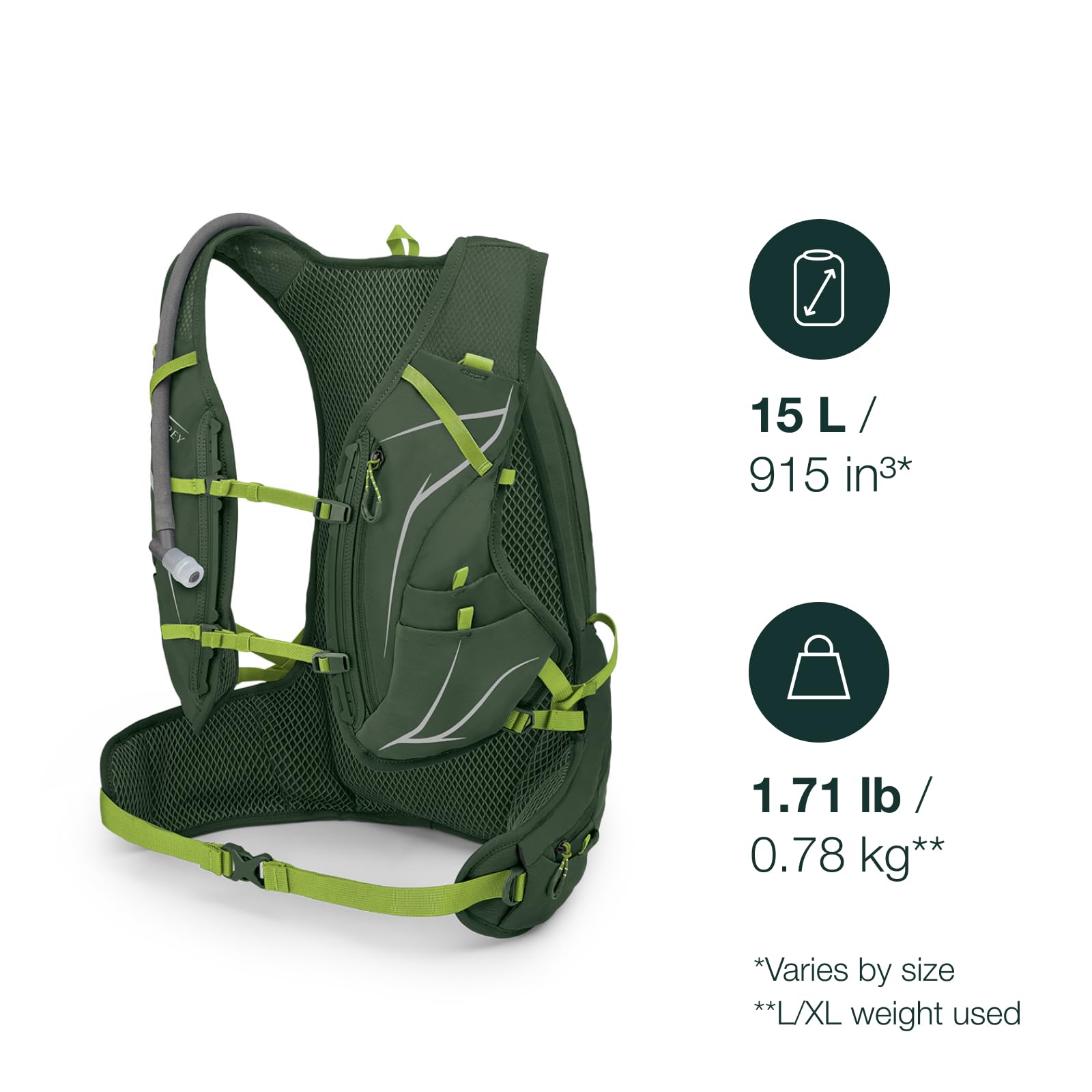 Osprey Duro 15L with reservoir included for on-the-go hydration.