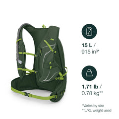 Osprey Duro 15L with reservoir included for on-the-go hydration.
