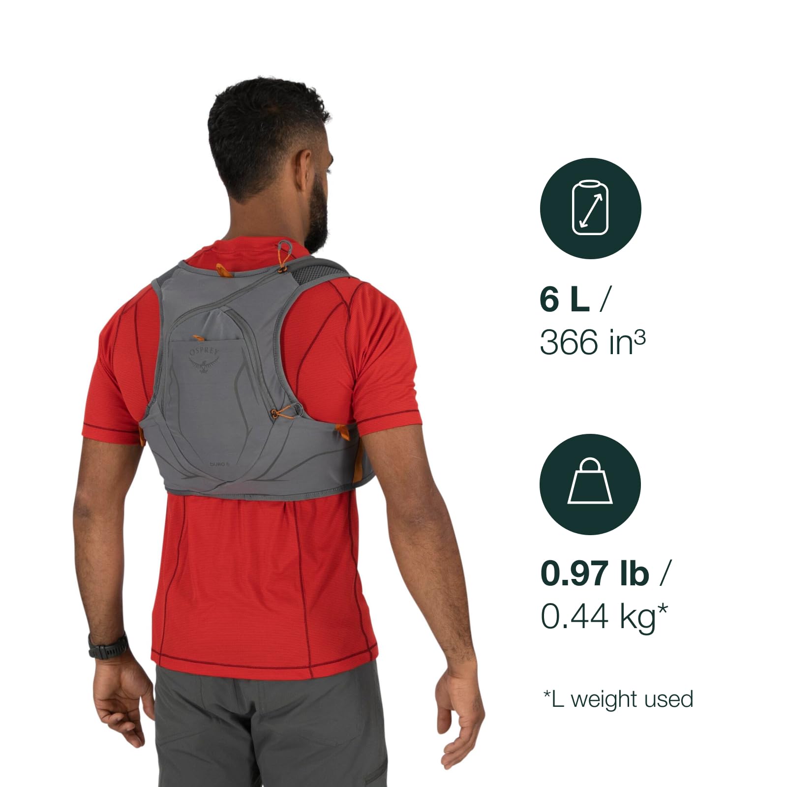 Osprey Duro 6L with Hydraulics reservoir for convenient on-the-go hydration.