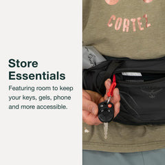 Osprey Duro Dyna essentials pocket keeps gels, keys, and phone within reach.