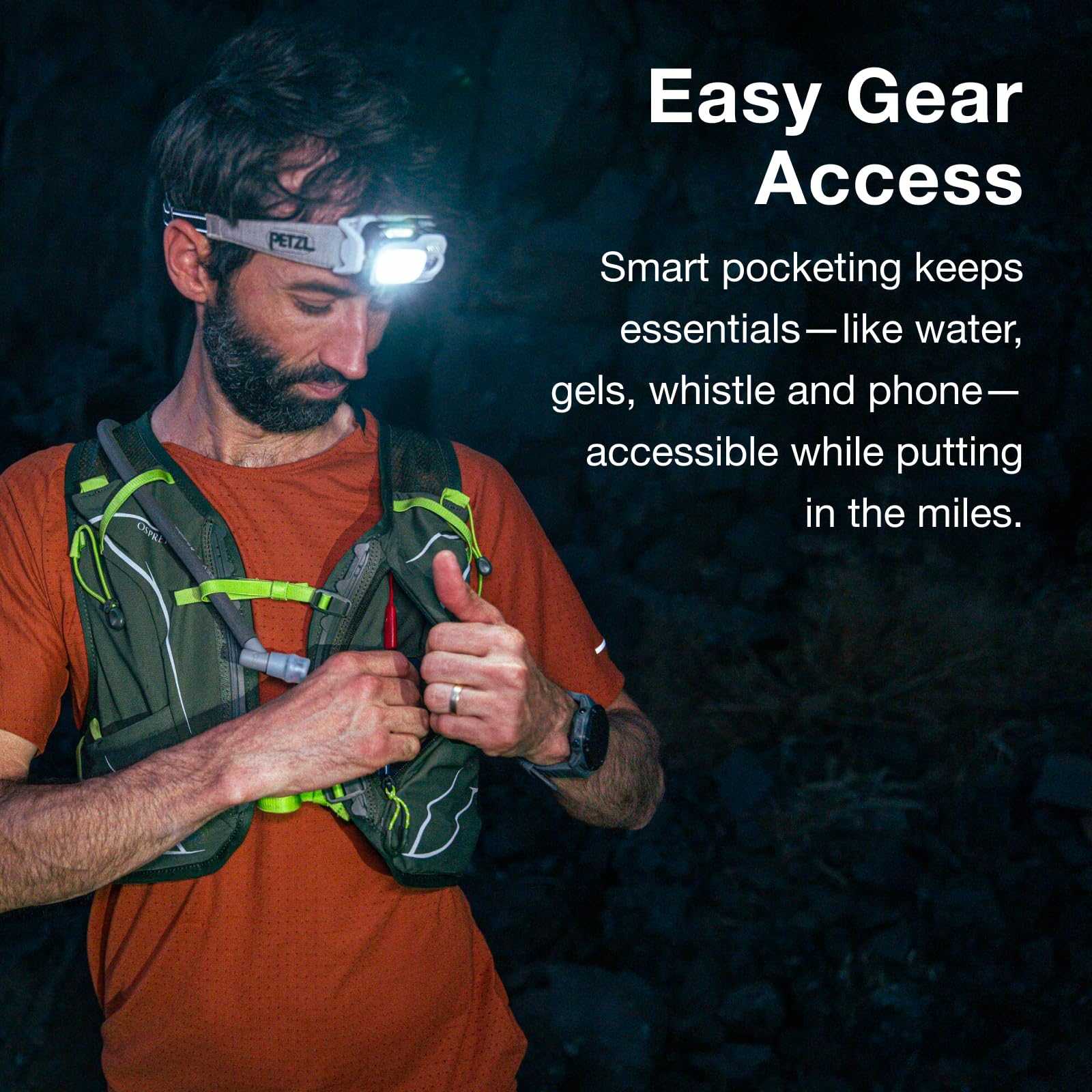 Osprey Duro trekking pole attachment point on the vest.