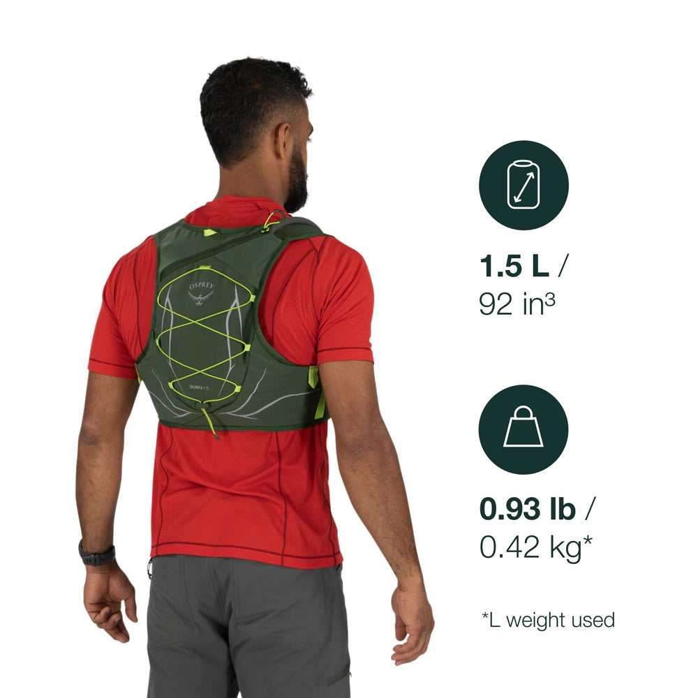 Osprey Duro vest fit-profile showing slim, bounce-free silhouette.
